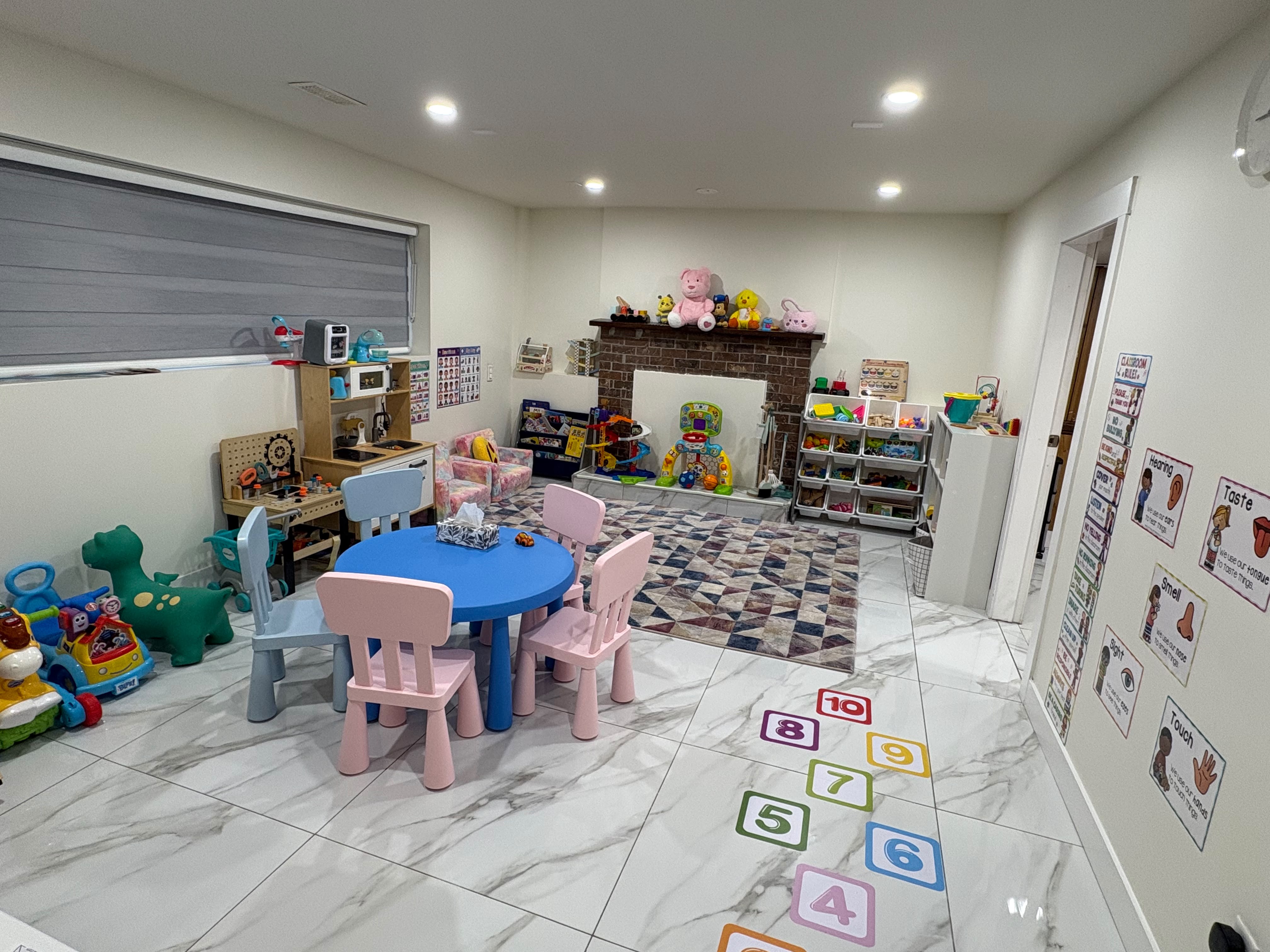 Children's playroom with construction and imaginative play materials